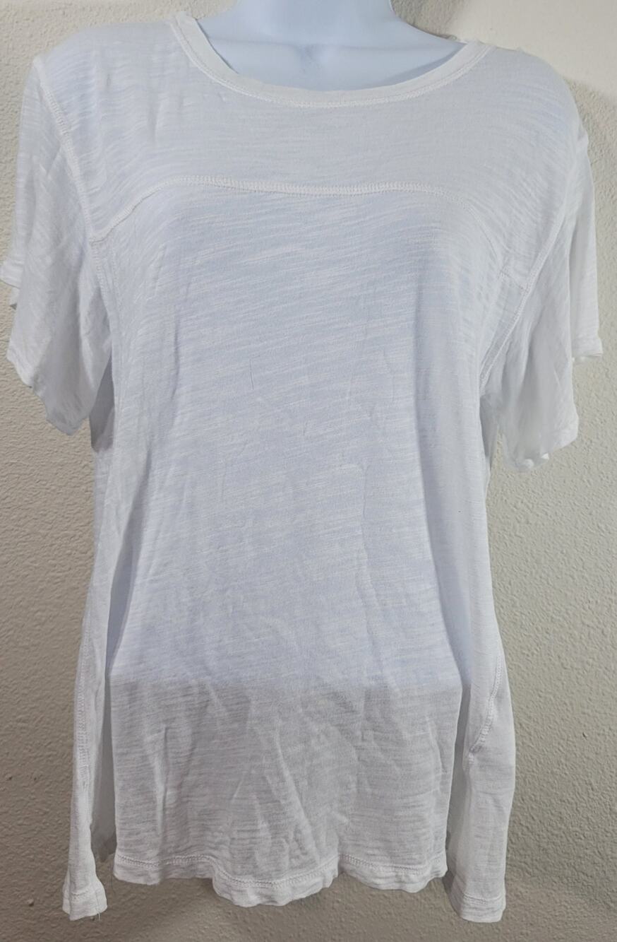 Banana Republic White Slub Knit Exposed Stitching Top Medium Lightweight Stretch